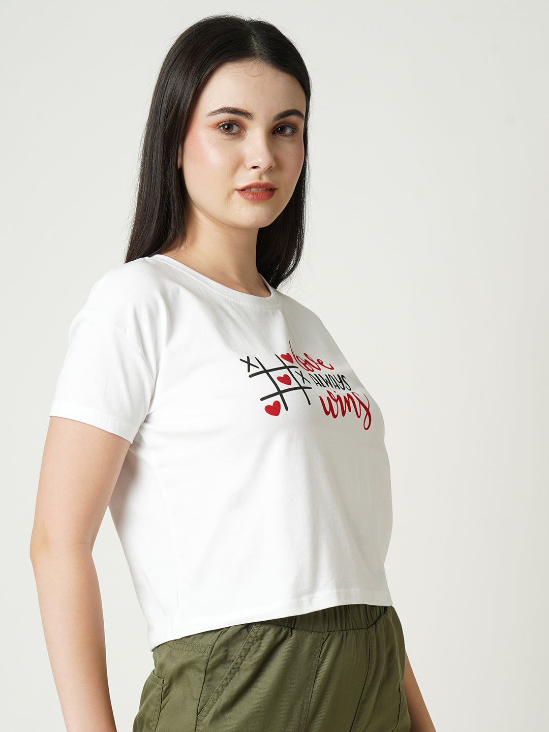 Women Typography Print Slim Fit Crop T-Shirt
