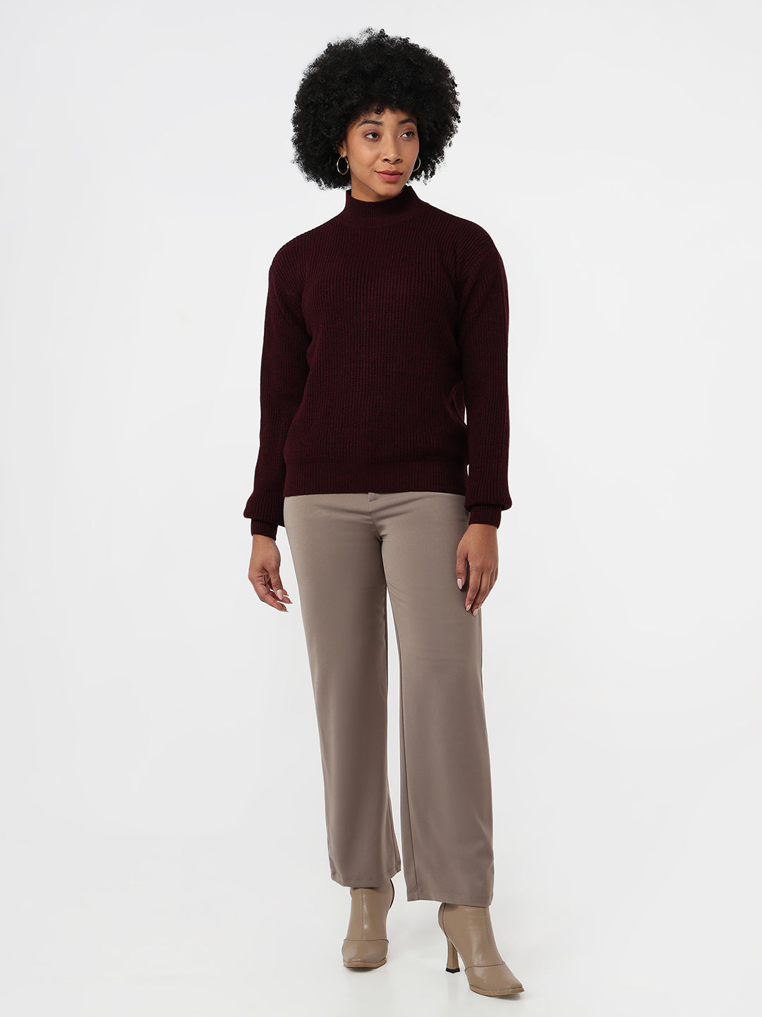 Women Maroon Slim Fit Sweater