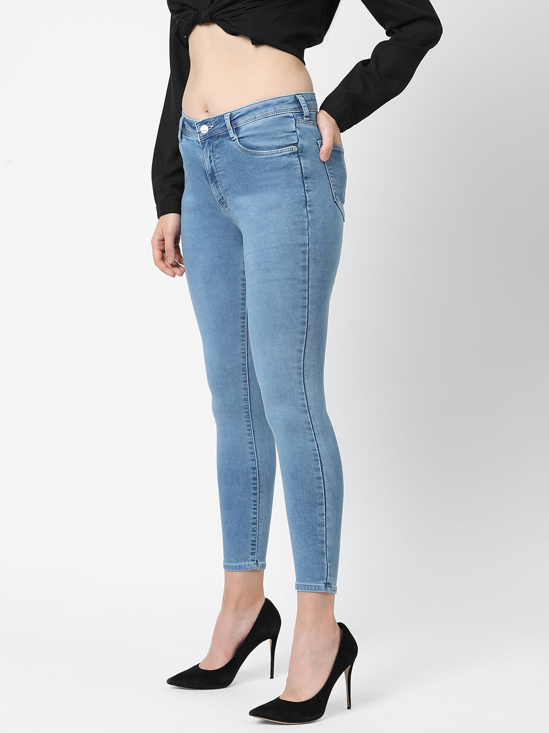 Women Light Blue High-Rise Skinny Jeans