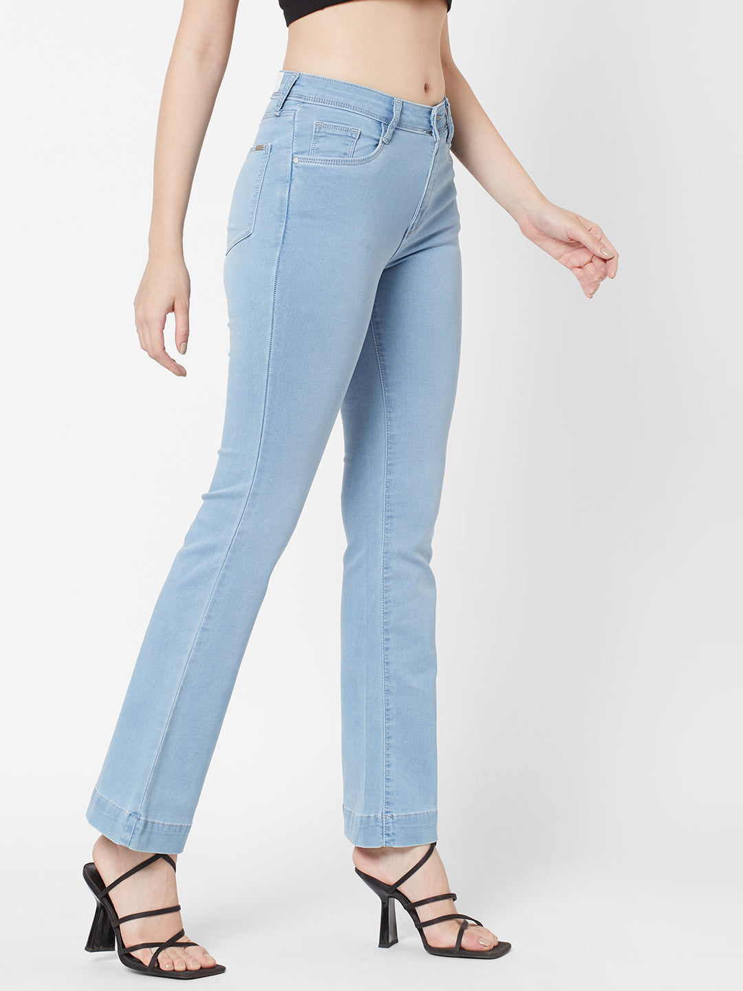 Women Light Blue High-Rise Flare Jeans