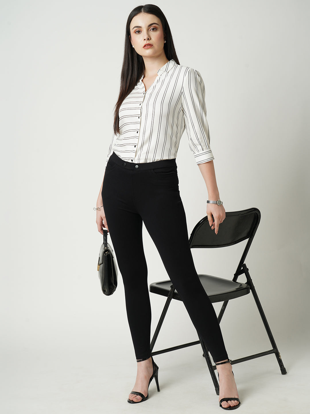 Women Black High-Rise Skinny Treggings
