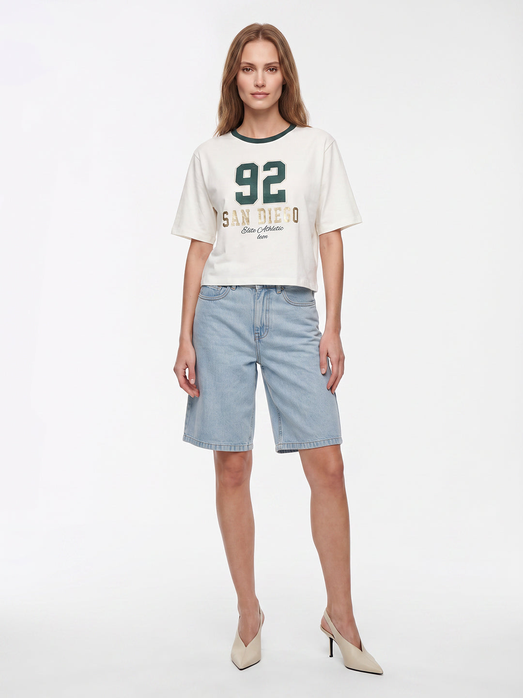 Women Off White Graphic Crop Tees