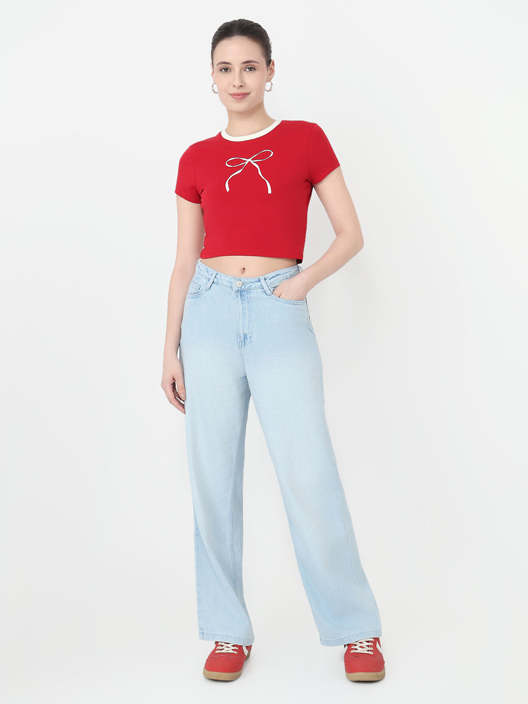 Women Red Slim Fit Genz T-Shirt