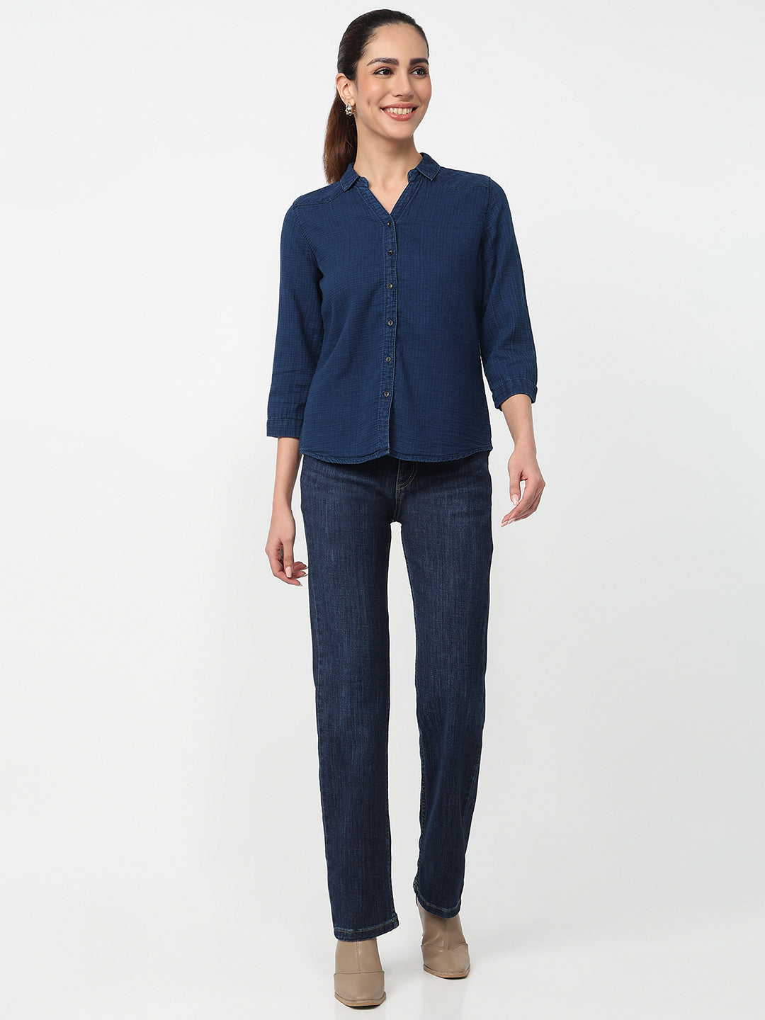 Women Indigo Solid Shirt