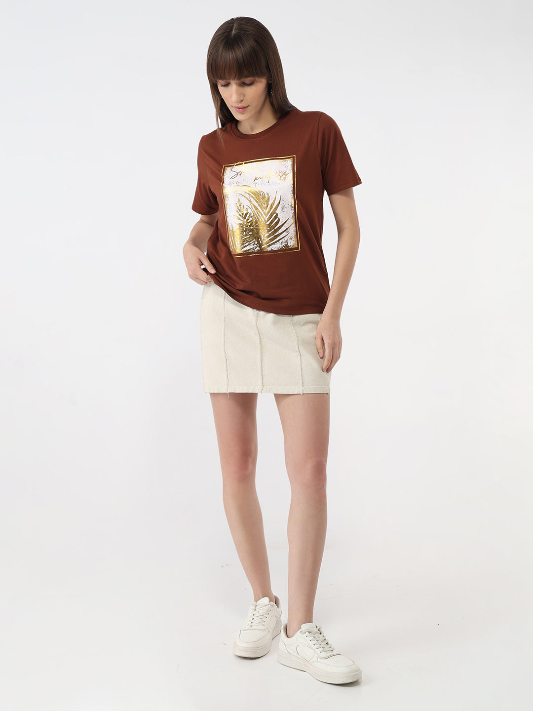 Women Sepia Slim Graphic T-Shirt
