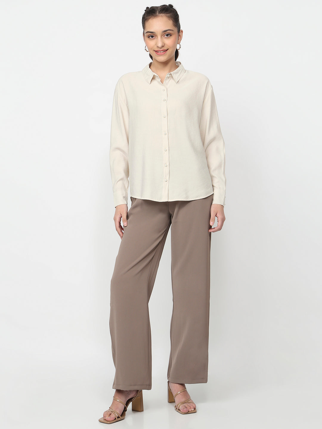 Women Coconut Cream Oversized Shirt