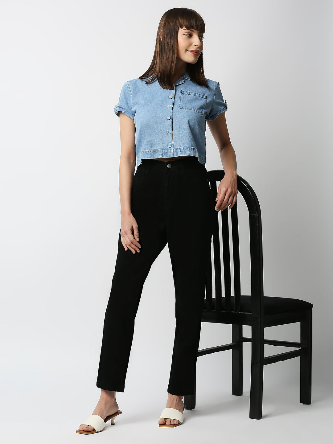 Women Black High-Rise Mom Fit Jeans