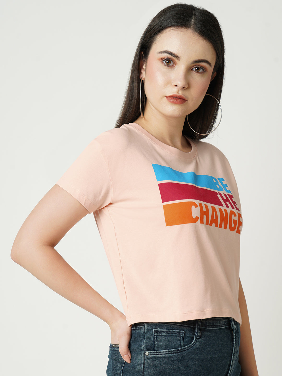 Women Typographic Print Slim Fit Crop T-Shirt