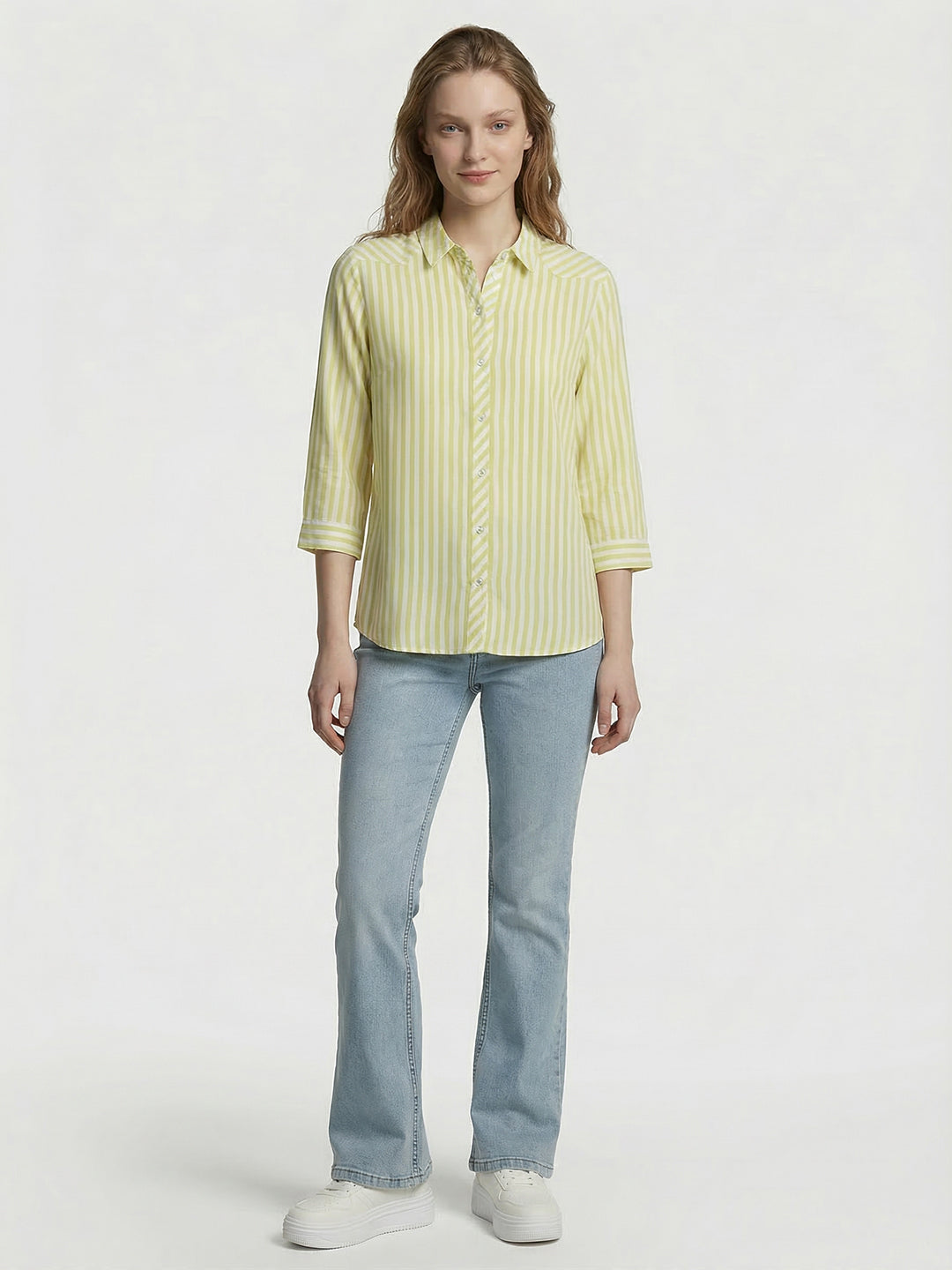 Women Yellow/White Striped Shirt