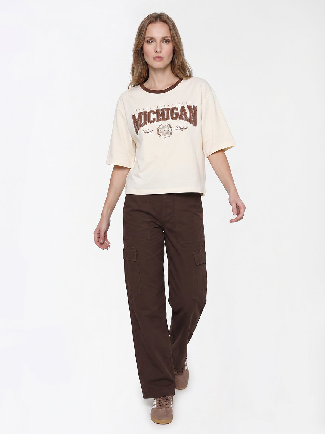 Women Ivory Graphic Crop Tees