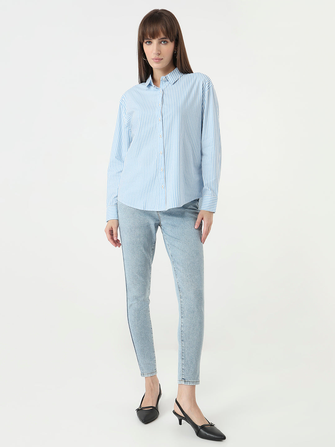 Women Sky/White Oversized Shirt