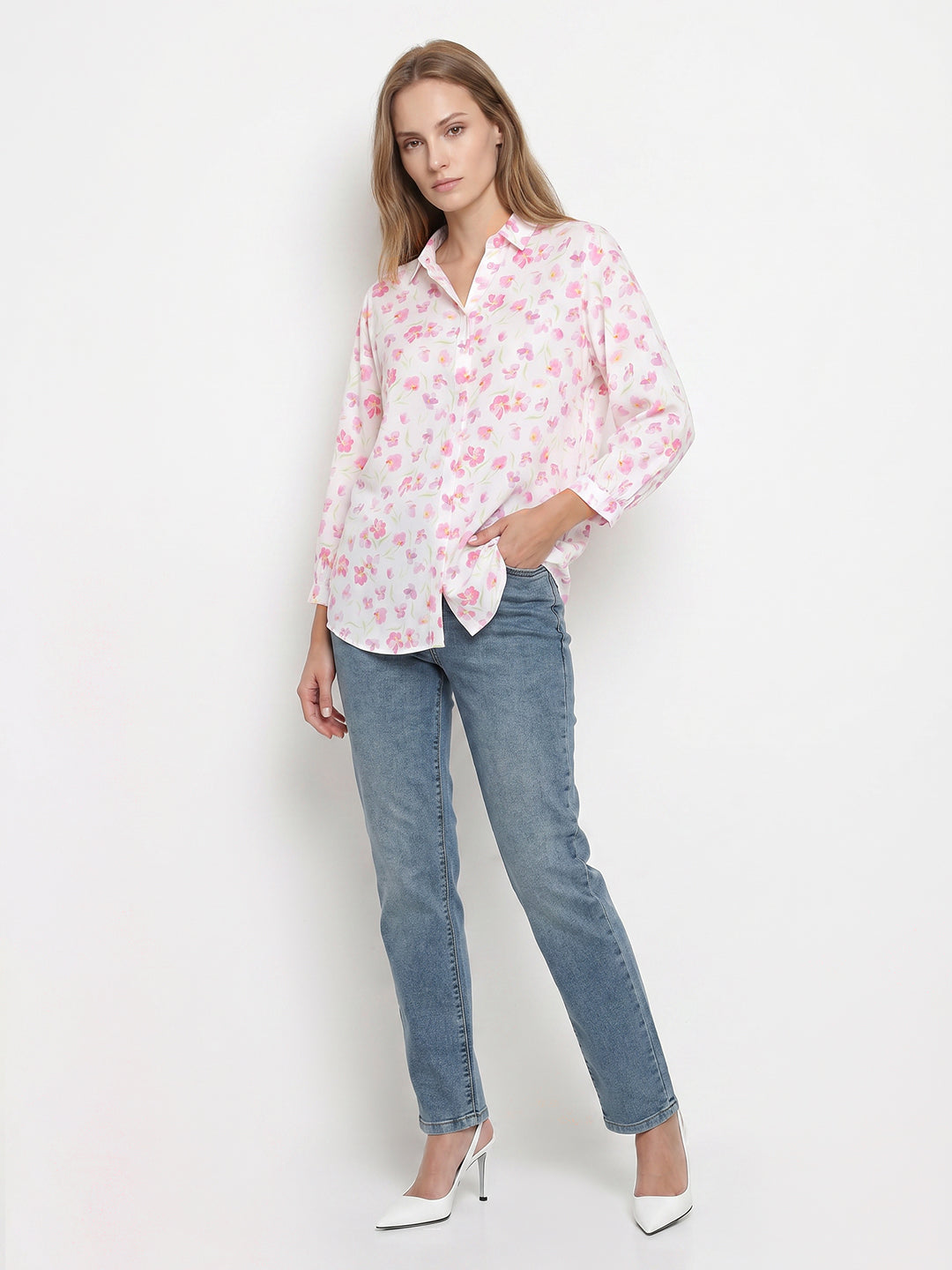 Women Pink Floral Shirt
