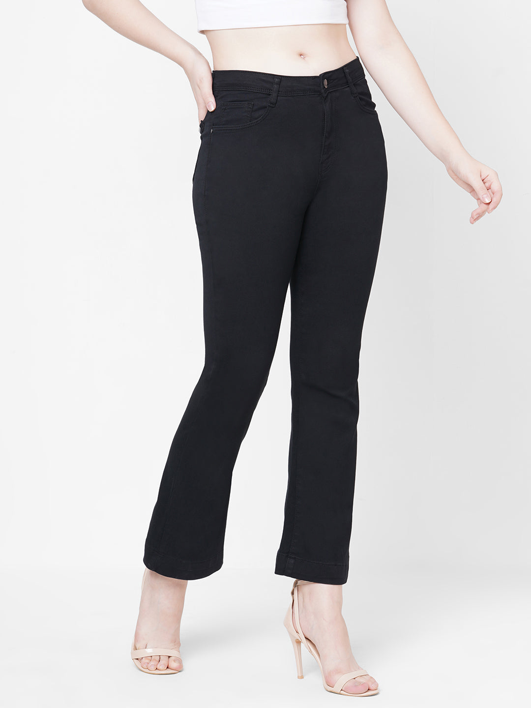 Women Black High-Rise Mini Flare Jeans