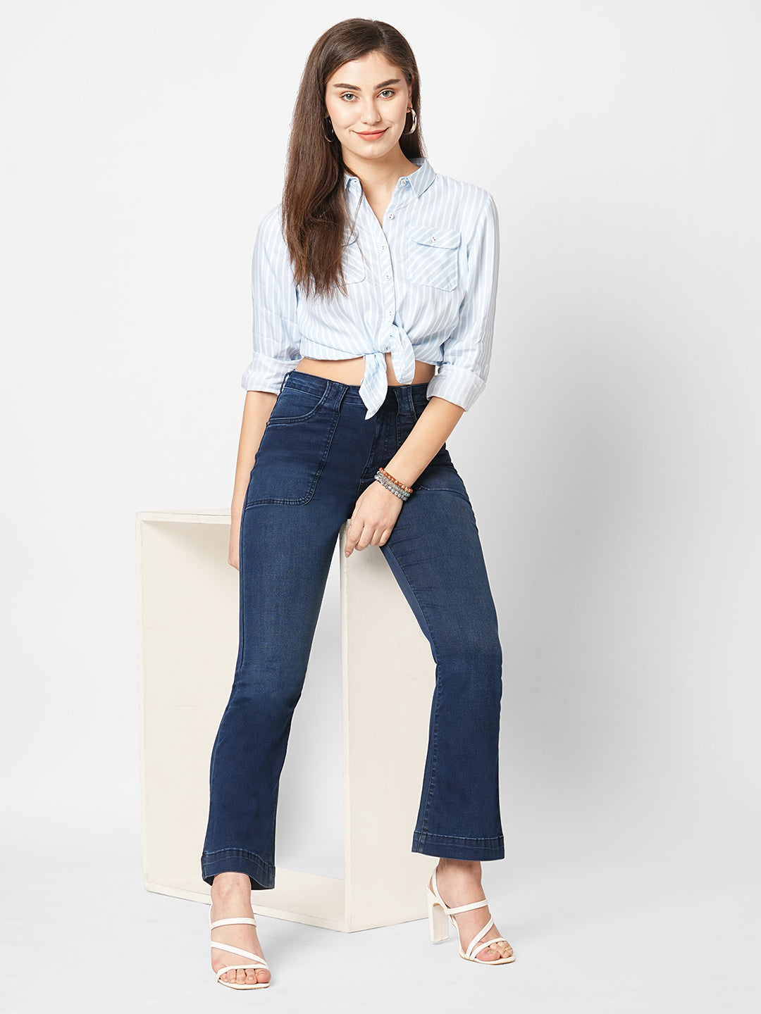 Women Dark Blue High-Rise Flare Jeans