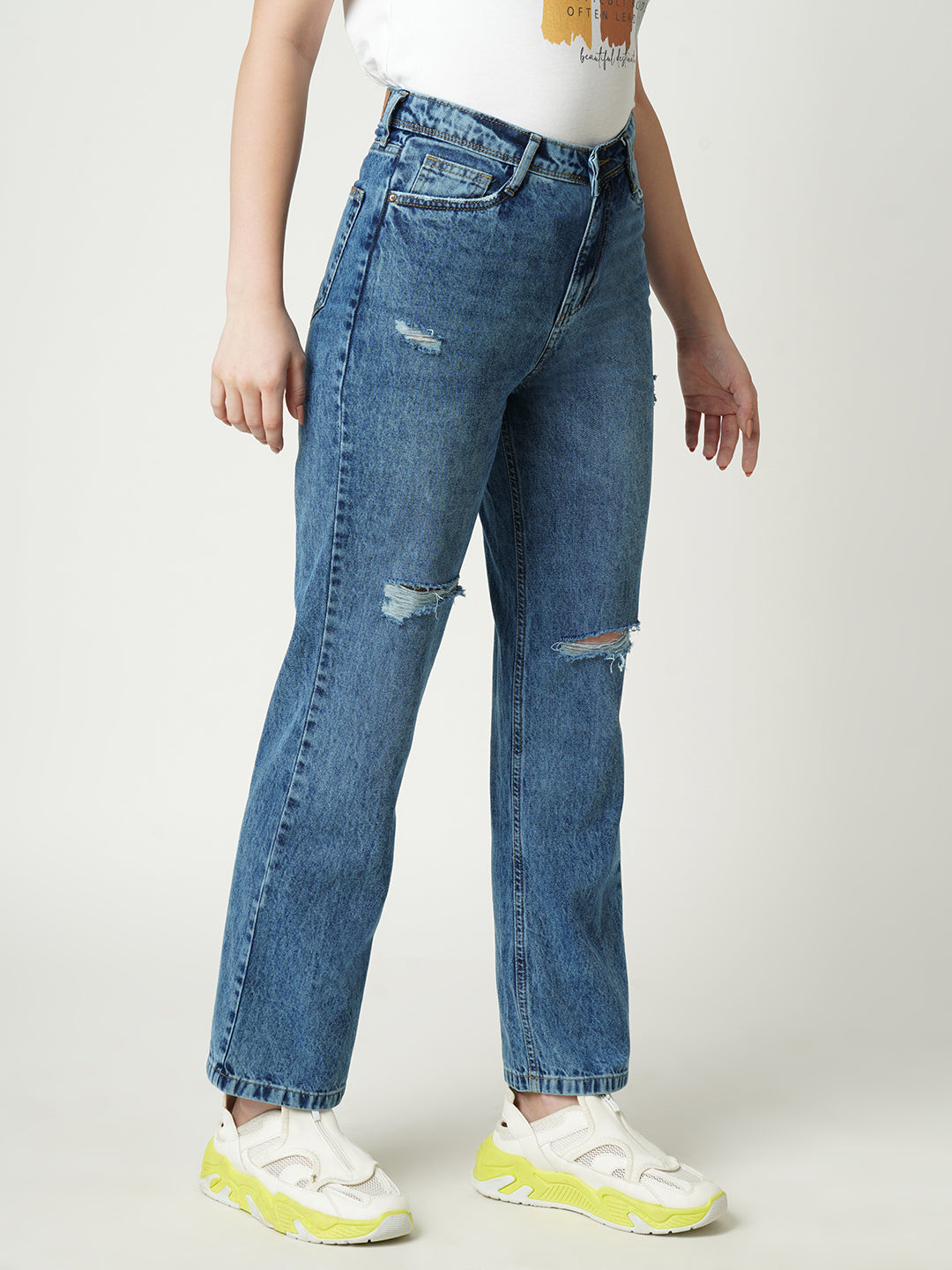 Women Light Blue High-Rise Loose Straight Jeans
