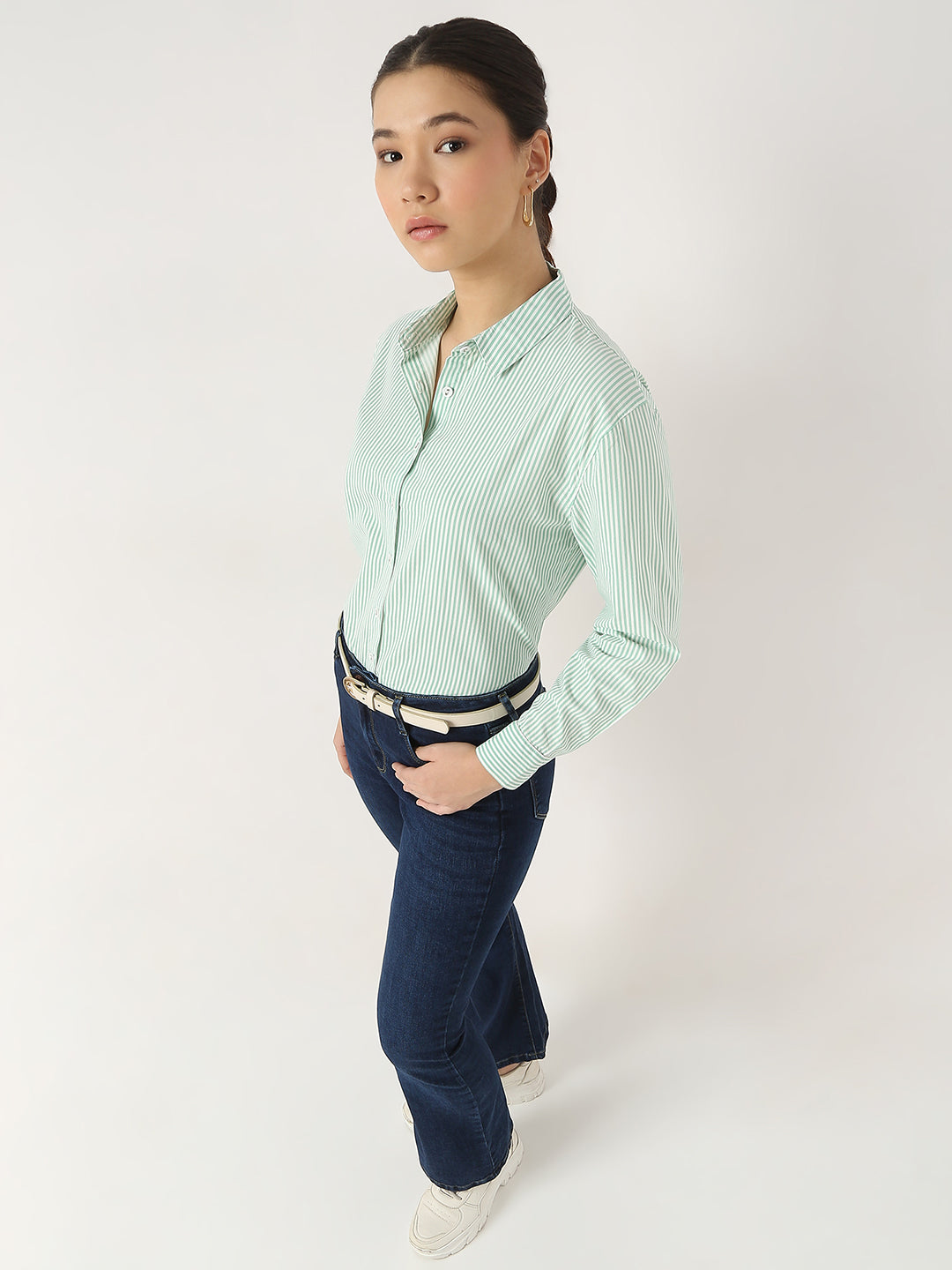 Women Mint/White Oversize Shirt