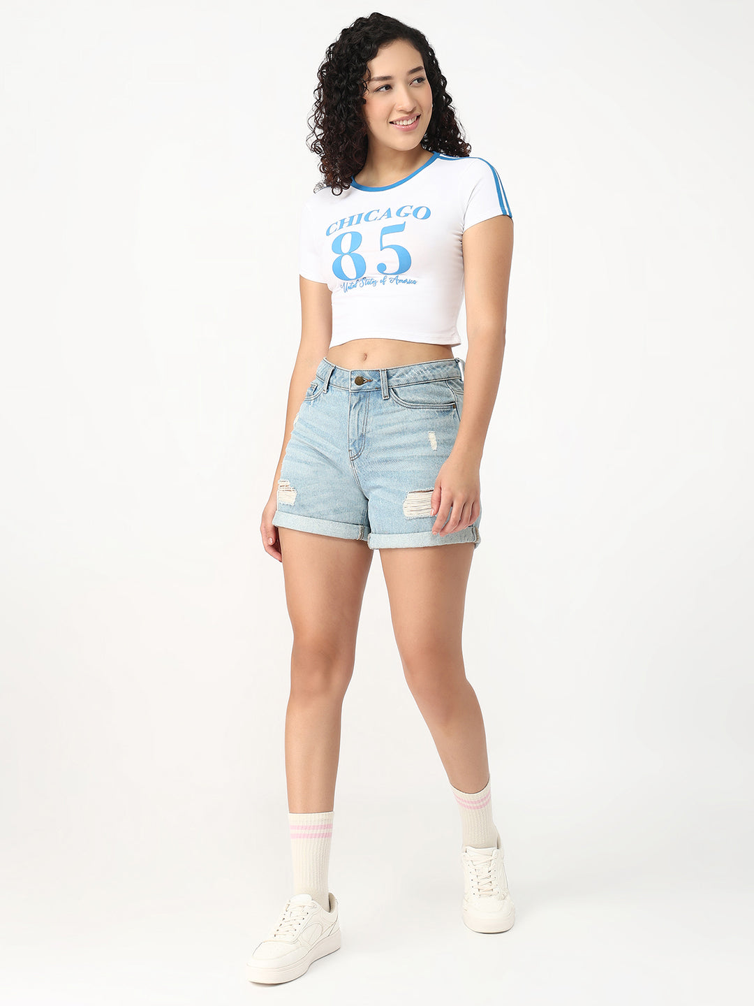 Women White Slim Fit Genz Tees
