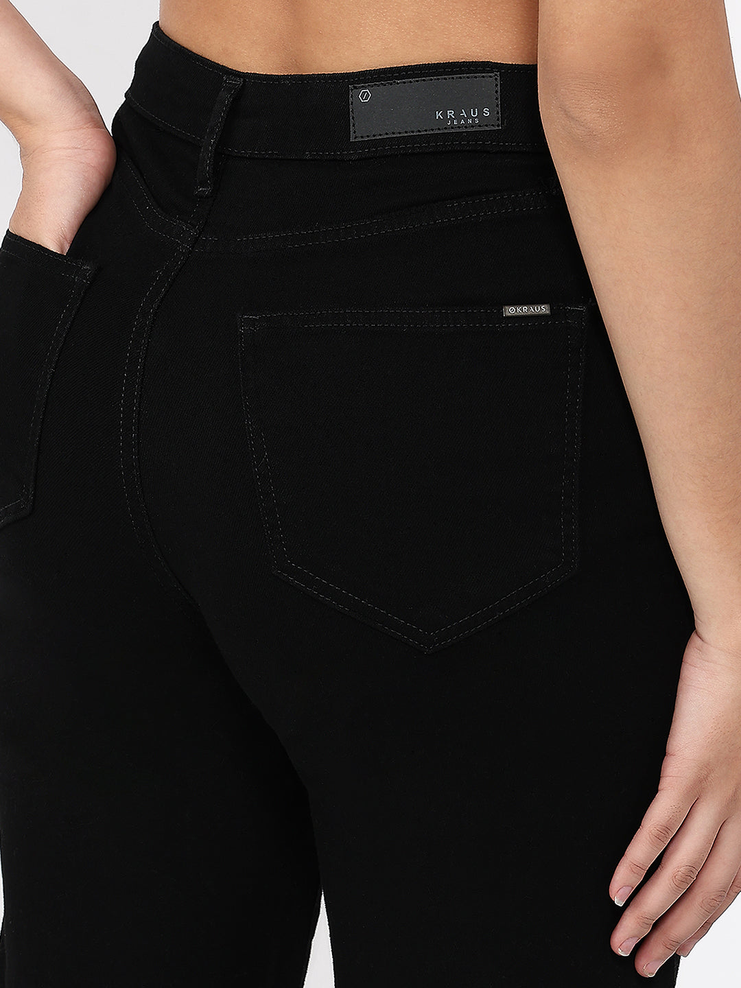 Women Black Crop Wide Leg Jeans