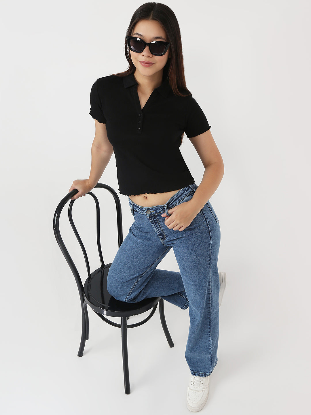 Women Slim Fit Crop T-Shirt Rib