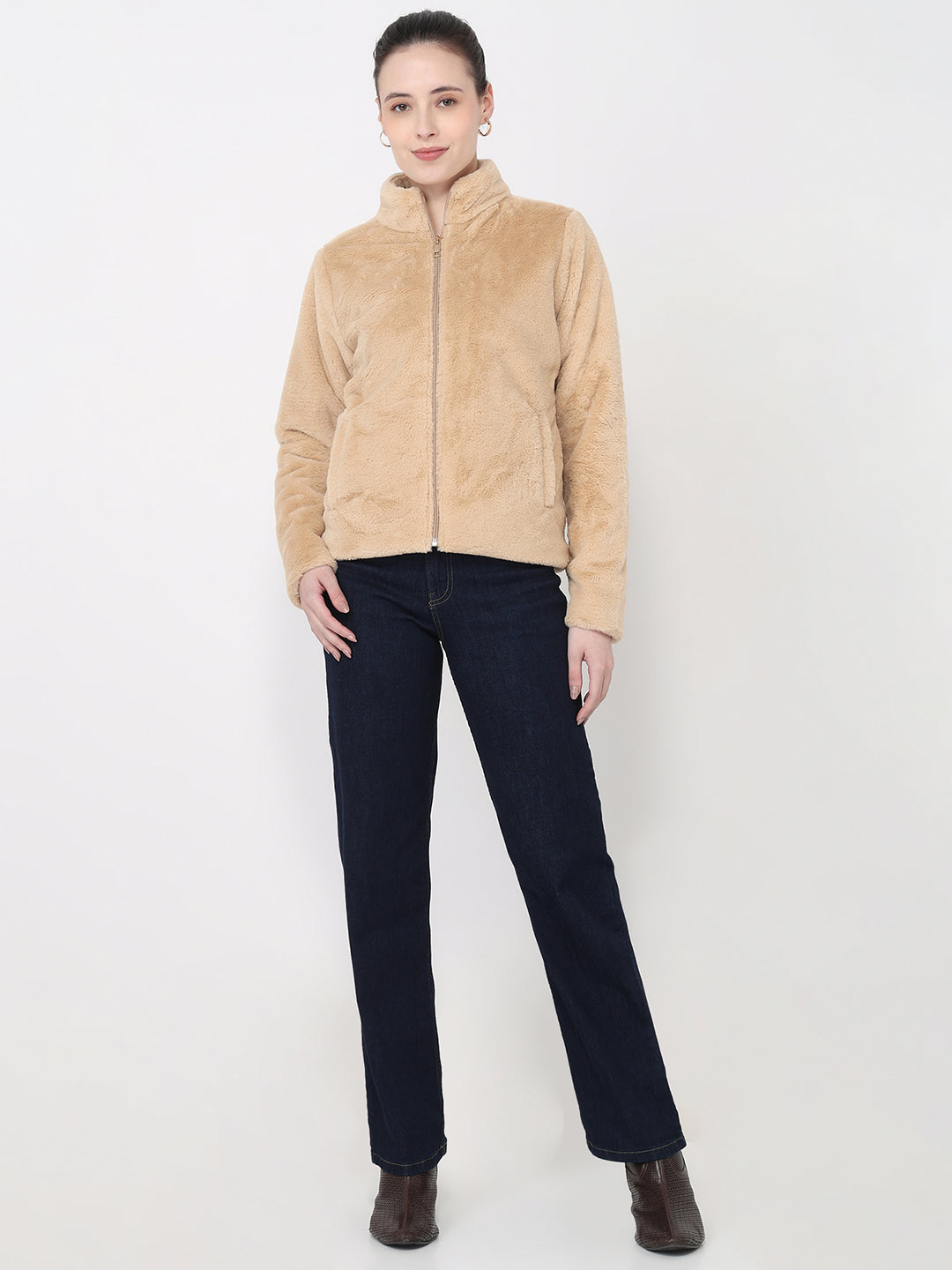 Women Beige Slim Fit Jacket