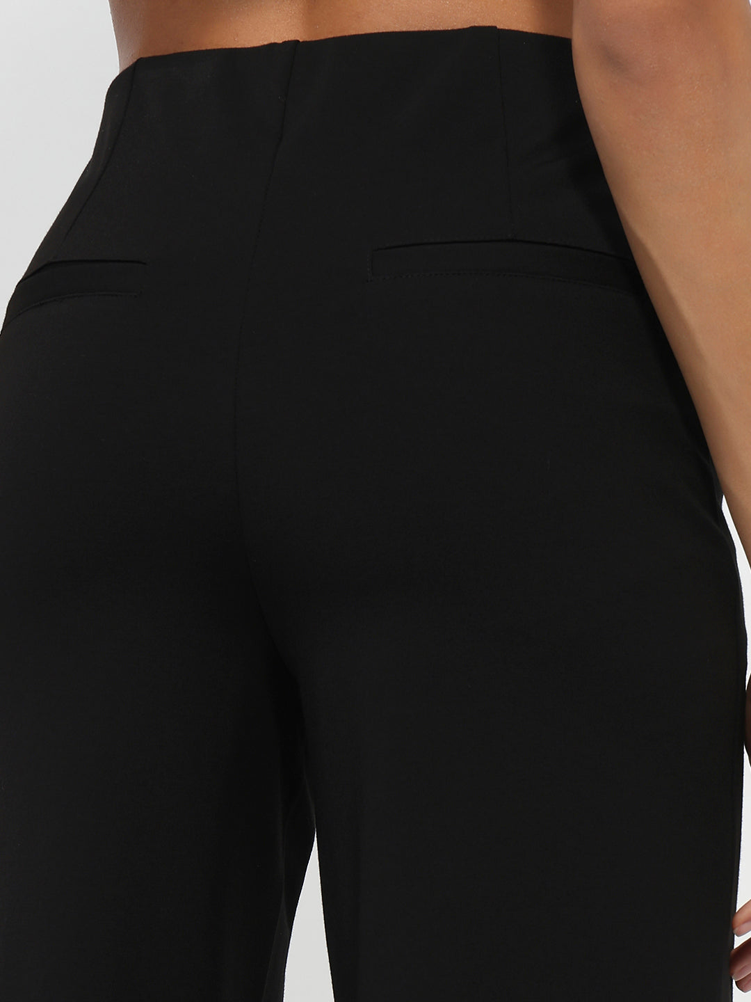 Women Black High-Rise Super Wide Leg Treggings