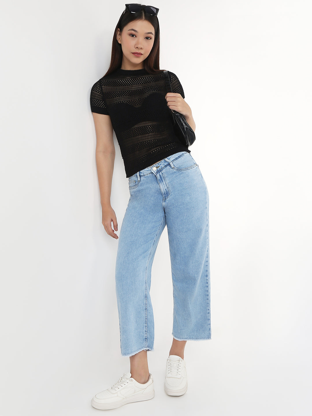 Women Black Slim Flat Knit Top