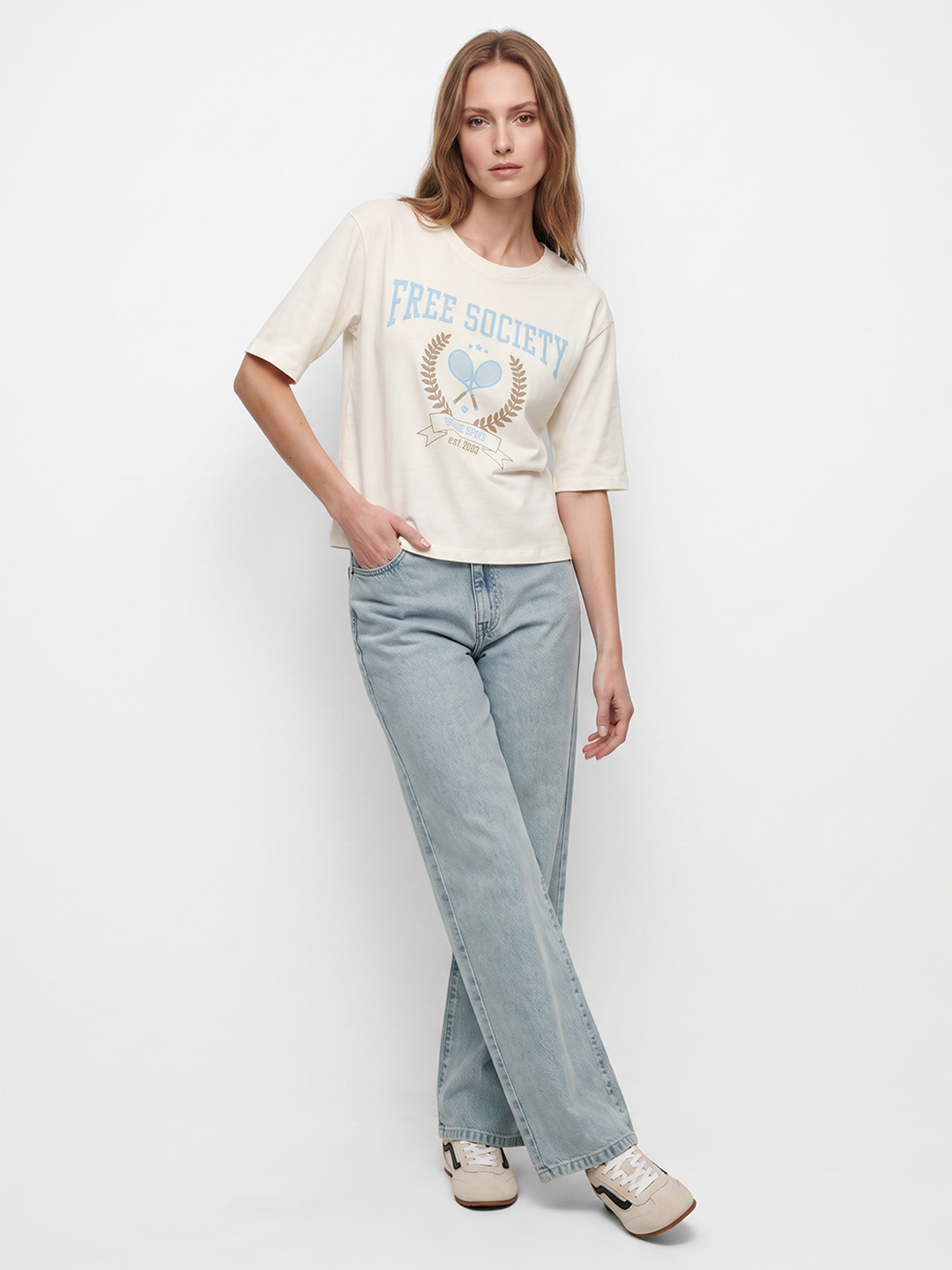 Women Off White Graphic Crop Tees
