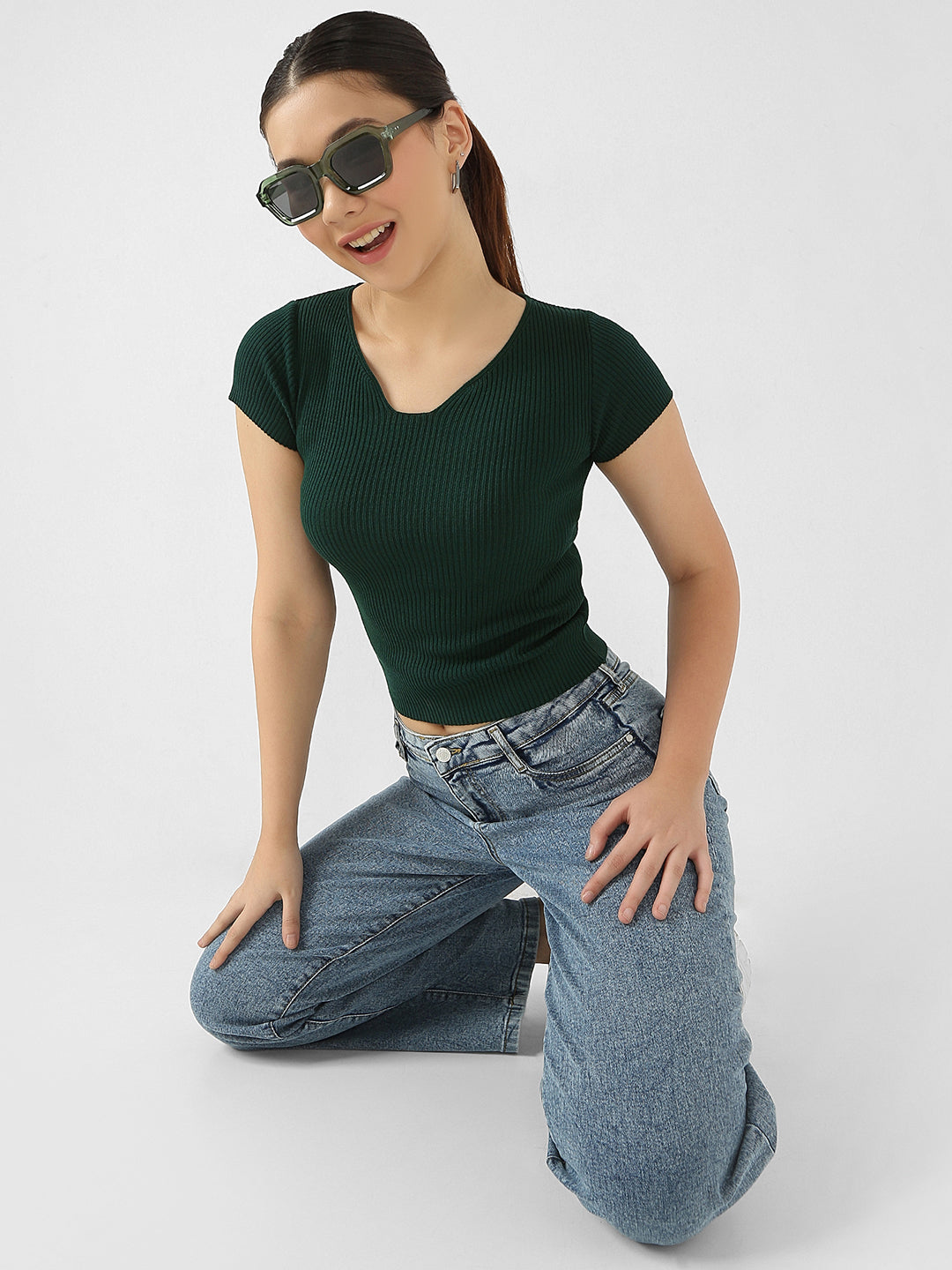 Women Ribbed Flat Knit Top