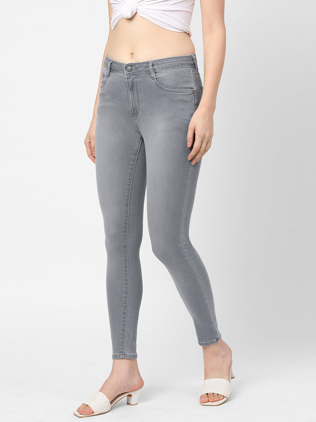 Women Grey Mid-Rise Skinny Fit Jeans