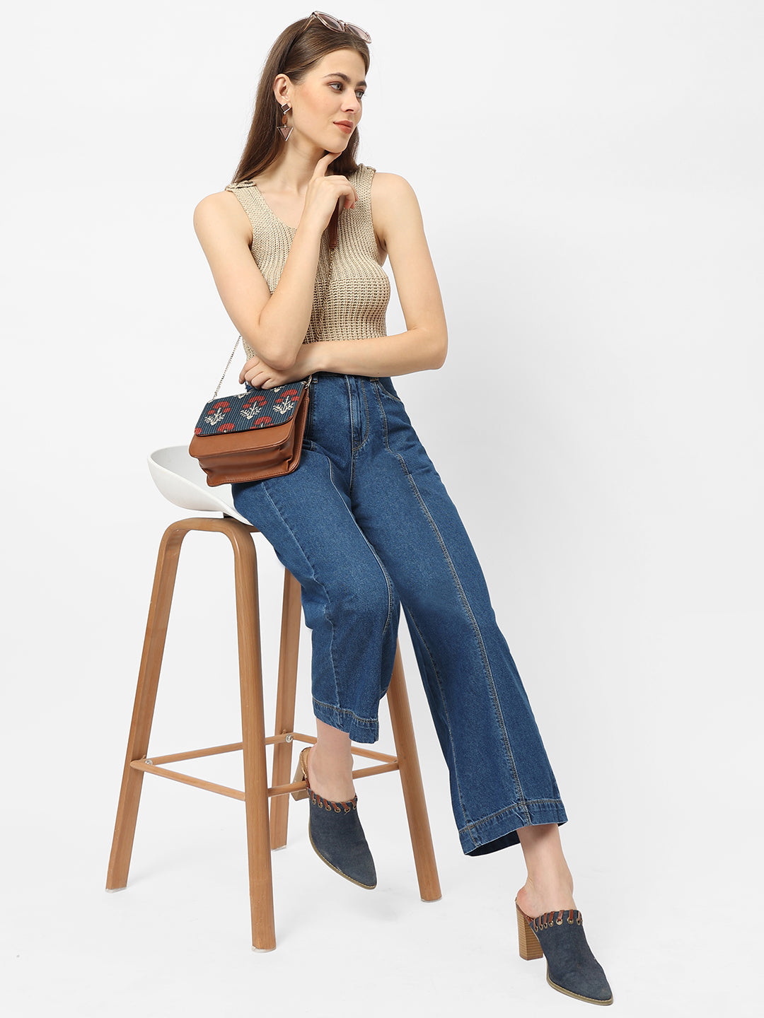 Women Blue High-Rise Wide Leg Jeans