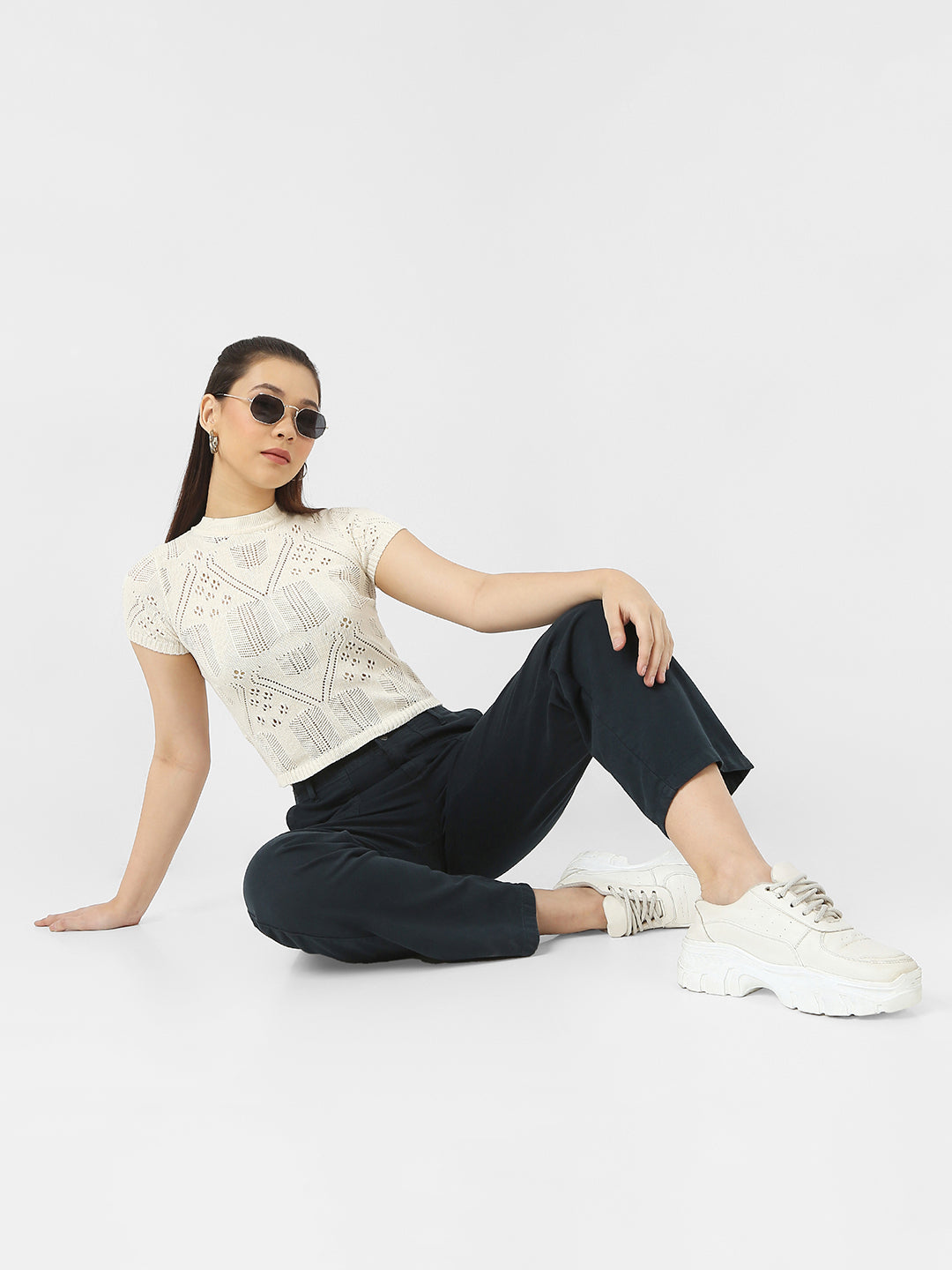 Women Self Design Flat Knit Top