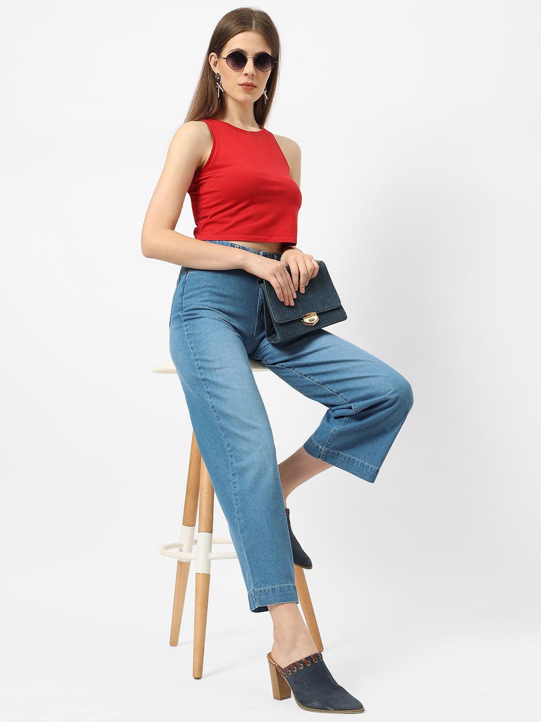 Women Blue High-Rise Wide Leg Jeans