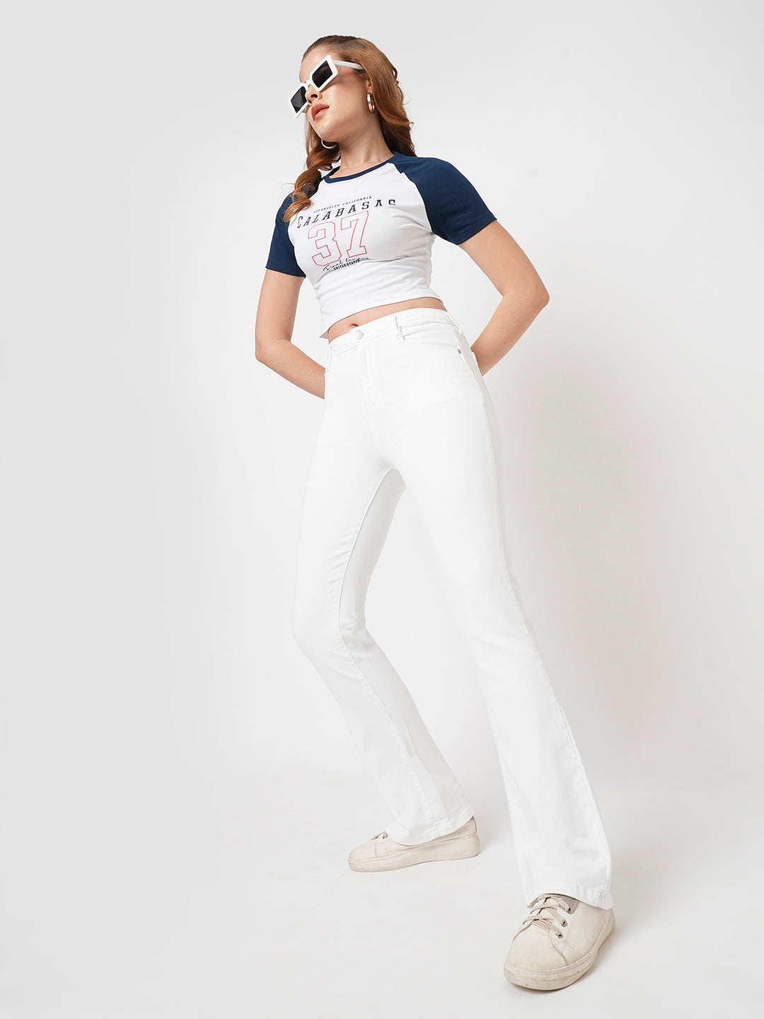 Women White High-Rise Mini Flare Jeans
