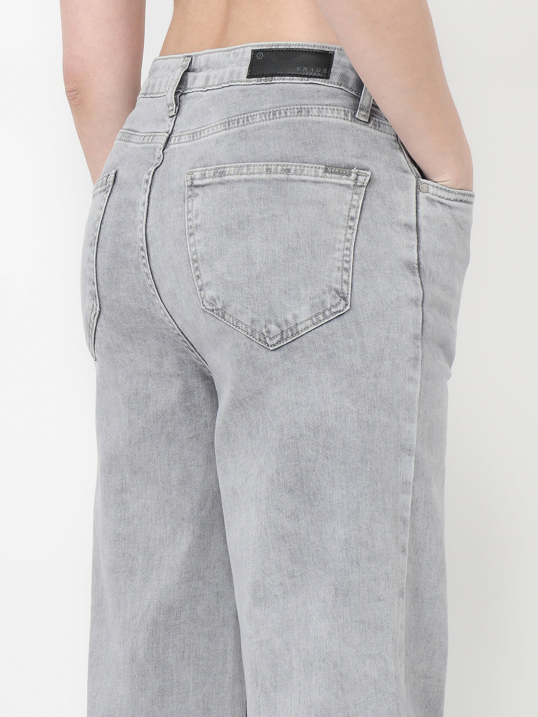 Women Grey High-Rise Wide Leg Jeans