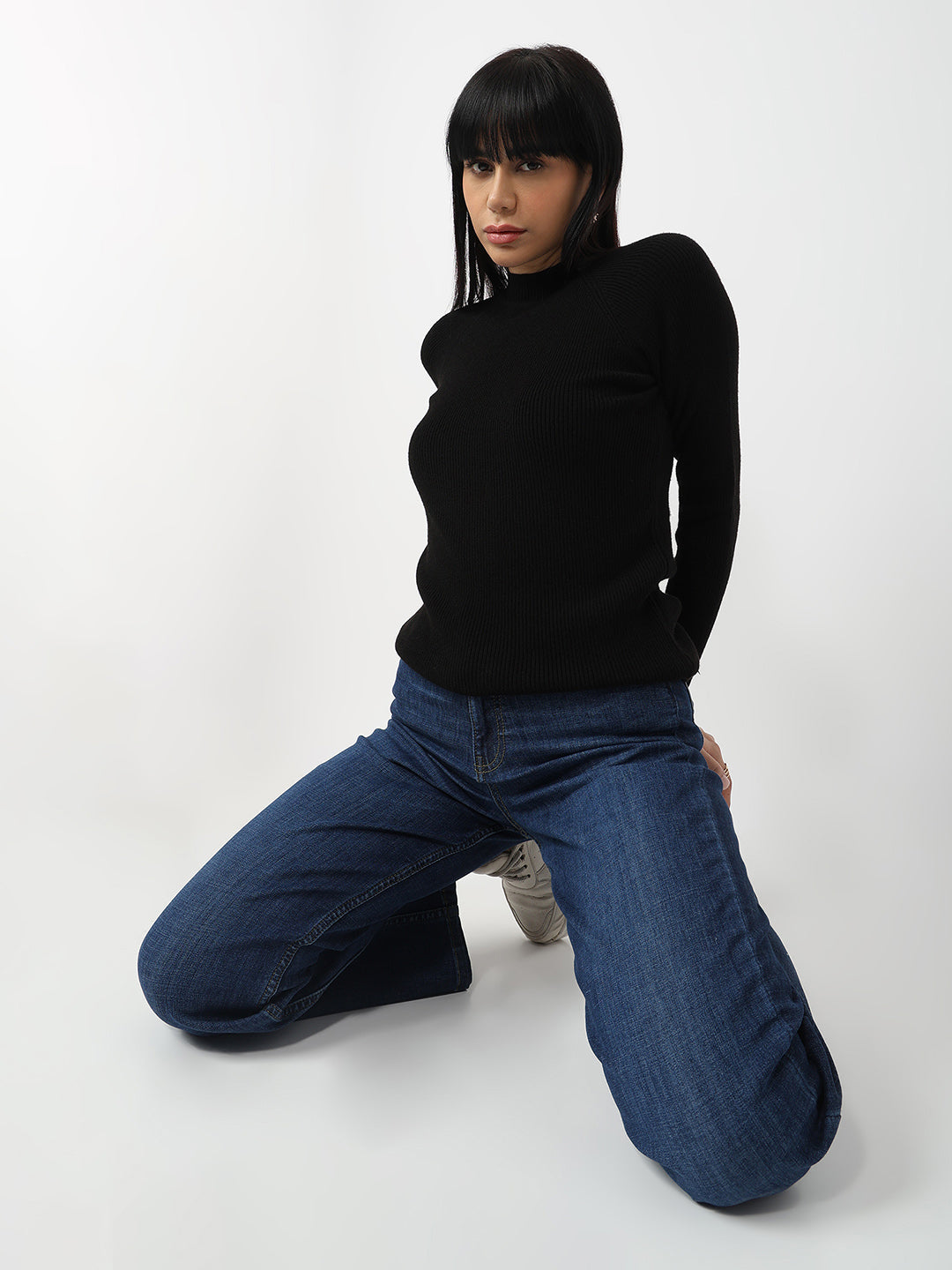 Women Black Slim Fit Sweater