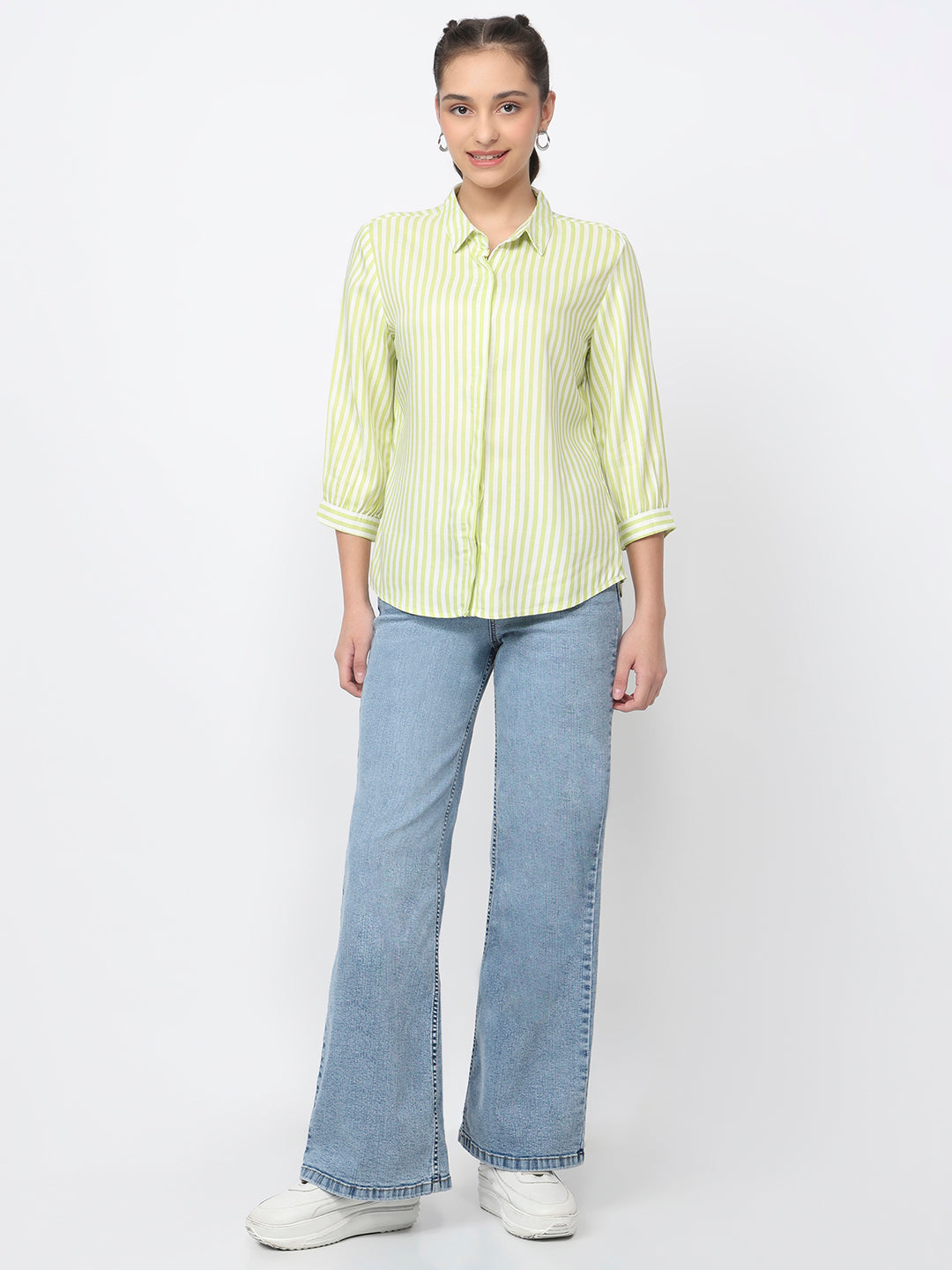 Women Lime/White Striped Shirts