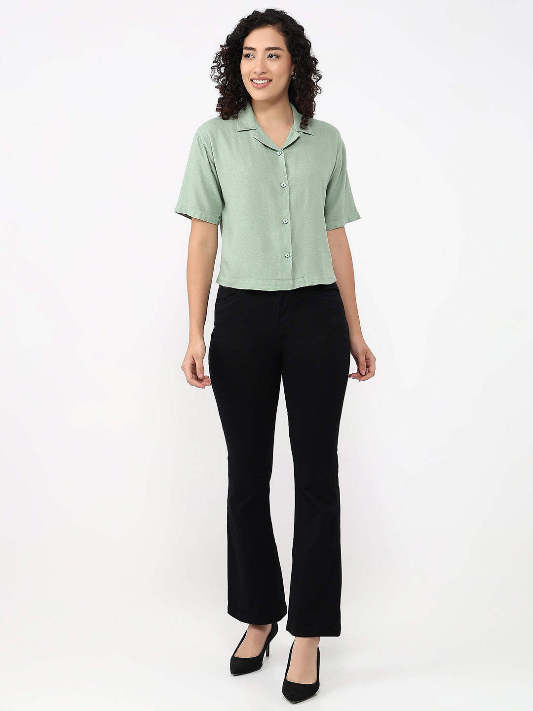 Women Dark Mint Crop Shirt