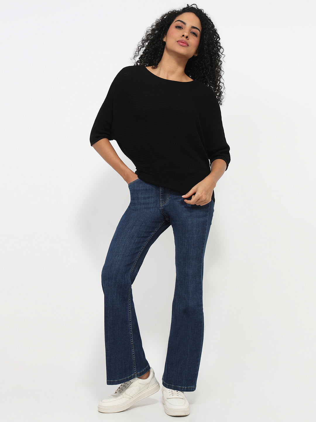Women Black Batsleeve Top