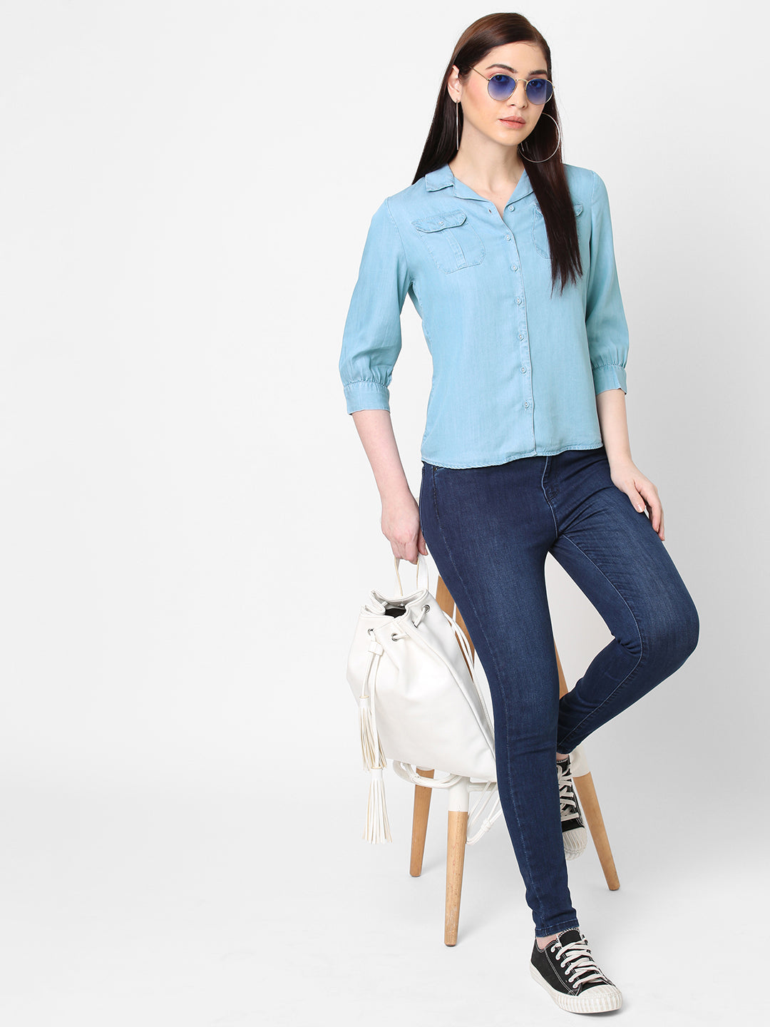 Women Light Blue Denim Shirt