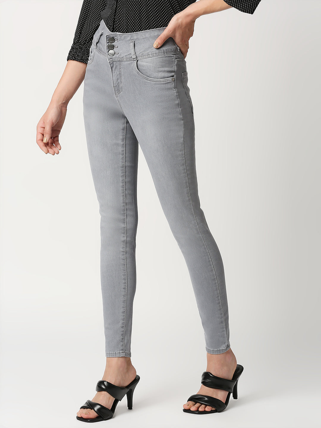 Women Grey High-Rise Skinny Jeans