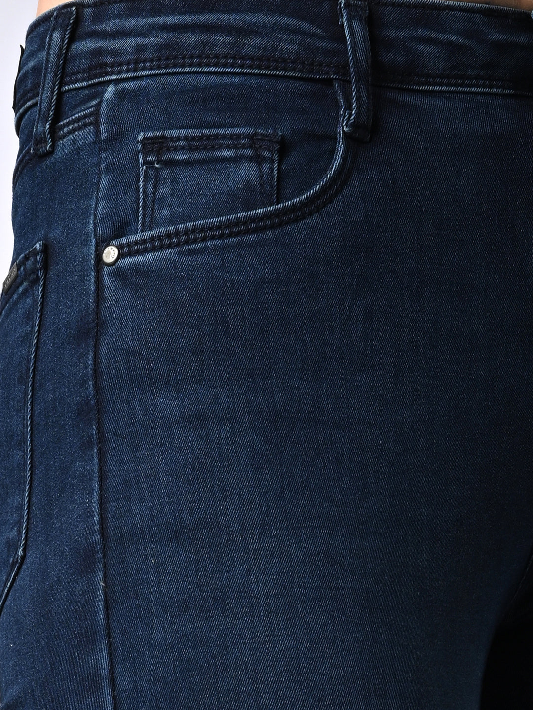 Women Dark Blue High-Rise Mini Flare Jeans