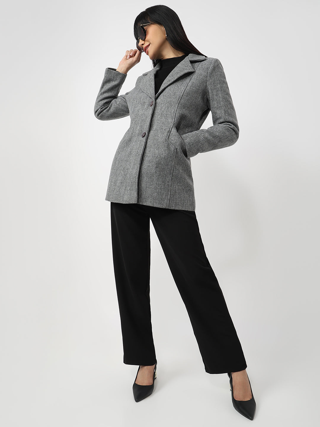 Women Grey Slim Fit Coat