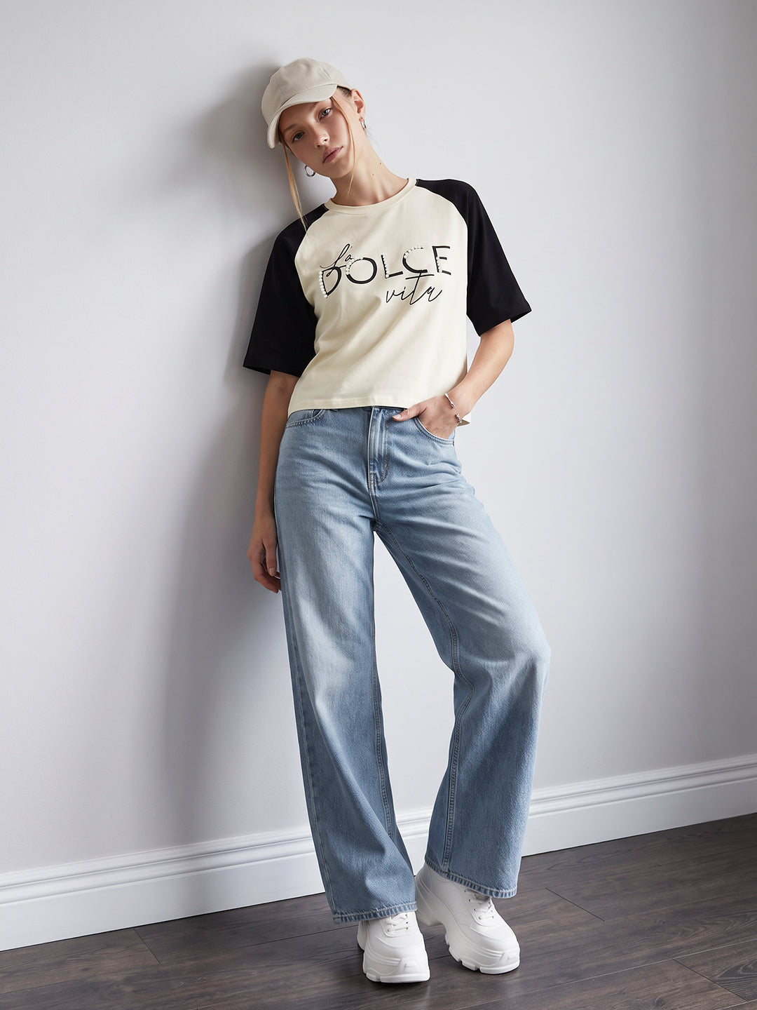 Ivory/Black Graphic Crop Tees