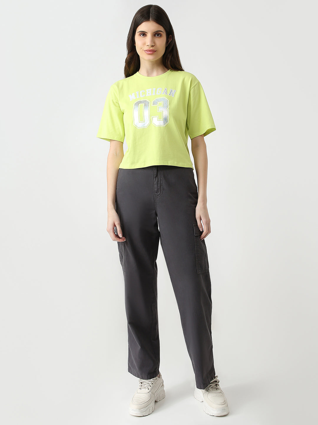 Women Graphic Crop Slim Fit Tees