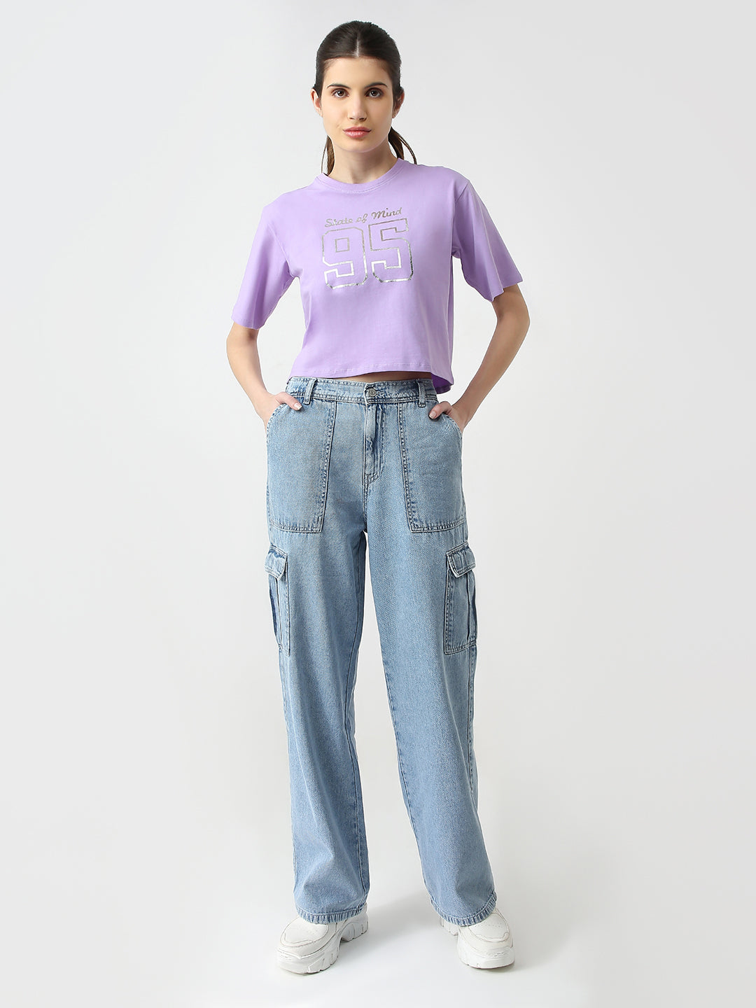 Women Graphic Crop Slim Fit Tees