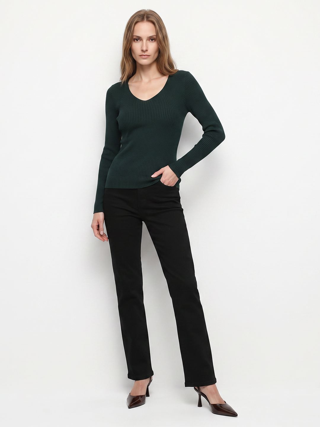 Women Bottle Green Flat Knit