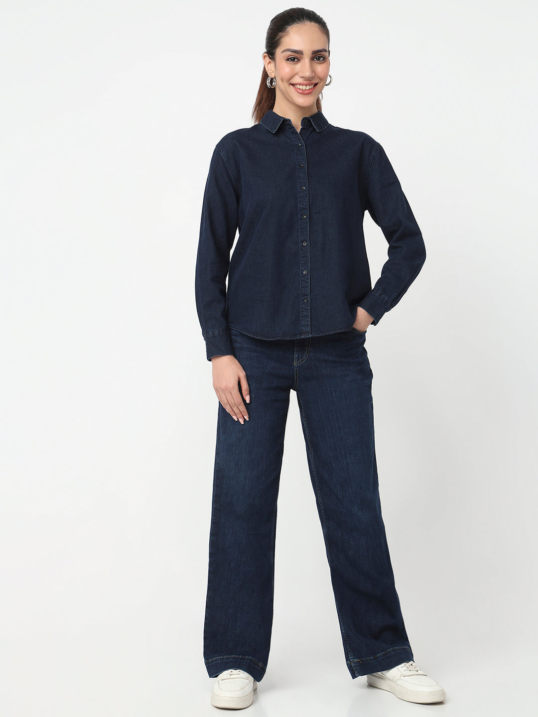 Women Dark Blue Oversized Shirt