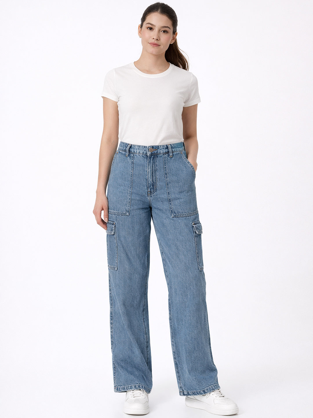 Women Blue Mid-Rise Cargo