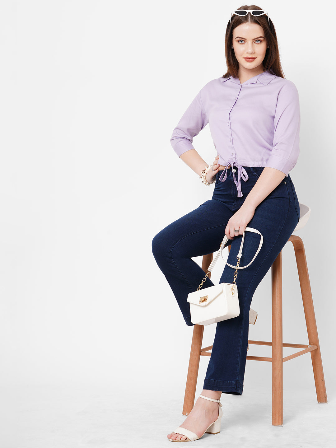 Women Lilac Crop Shirt