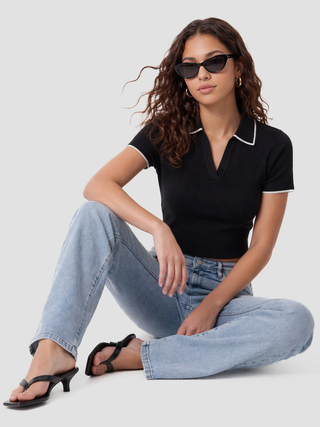 Women Black Flat Knit